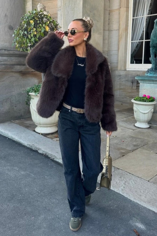 Lily chocolate short faux fur jacket