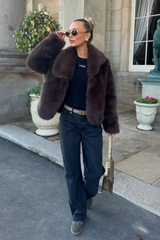 Lily chocolate short faux fur jacket