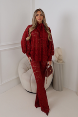 SAPPHIRE BURGUNDY LACE BOW BLOUSE