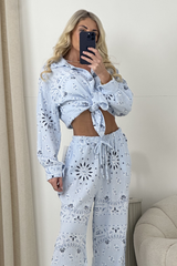 LUCIE BLUE CHEESECLOTH PAISLEY TROUSERS AND SHIRT CO ORD TWO PIECE SET
