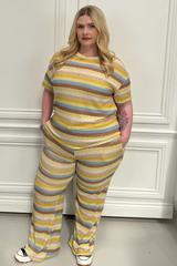 CURVE RIA LEMON MULTI STRIPED COLOUR TROUSER SET