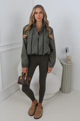 CHARLOTTA KHAKI CHECK DRAWSTRING JACKET