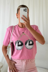 Disco cherry pink printed t-shirt