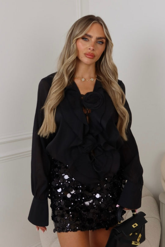 Mollie black disc sequin mini skirt