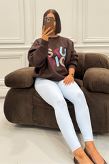 STUDIO MULTI CHOCOLATE PRINTED SWEATER
