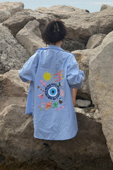 NO BAD VIBES BLUE PRINTED BASIC SHIRT X SCOUSE PRINTS