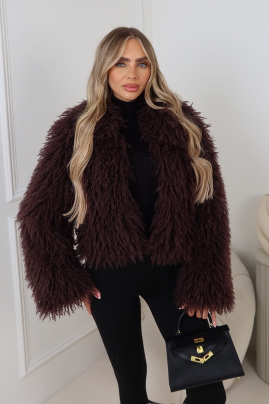 Lisa chocolate Mongolian faux fur coat