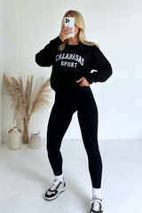 Calabasas black embroidered sweater and legging set Glamify Famous For Loungewear
