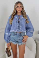 EVE BLUE CHECK CROPPED SHIRT