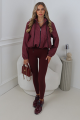 CHARLOTTA BURGUNDY CHECK DRAWSTRING JACKET