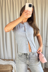 Dhalia grey ribbed button up vest