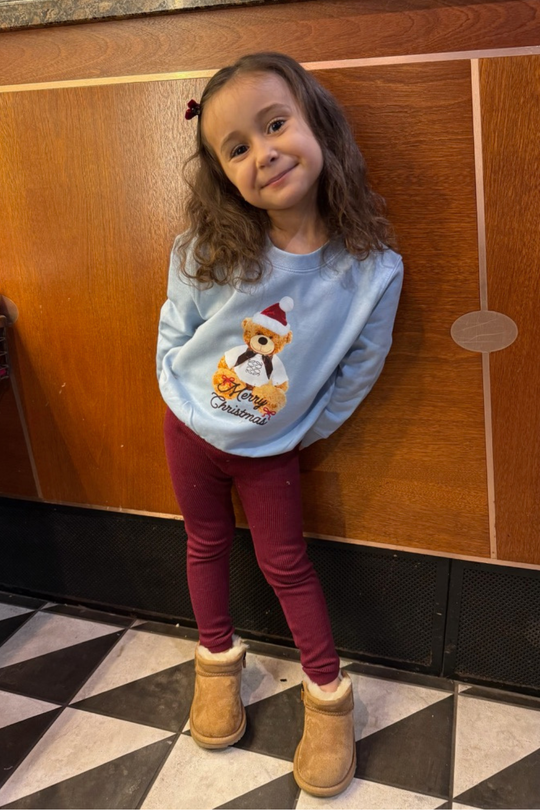 MINI CHRISTMAS BEAR BLUE PRINTED SWEATER