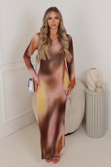 Sophia brown multi mesh maxi dress