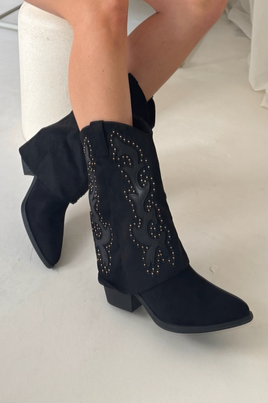 Sophia black studded heeled cowboy boots