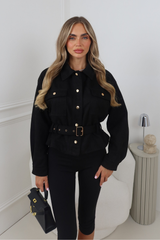 MARTA BLACK SUEDE BUTTON UP COLLARED JACKET