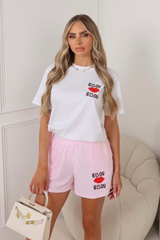 Bisou baby pink embroidered t-shirt towelling shorts co ord