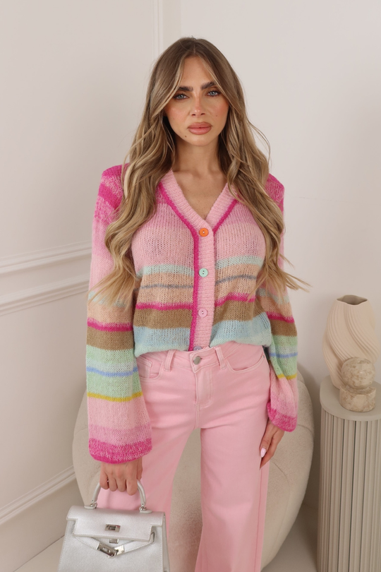 TABITHA MULTI COLOURED KNITTED STRIPPED CARDIGAN