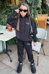 Mini athletic sport black embroidered hooded loungewear