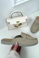 AMELIA CREAM FAUX SUEDE GOLD TASSLE MULE