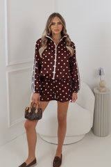 BONNIE CHOCOLATE POLKA DOT STRIPE SHORT CO ORD TWO PIECE SET