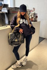 1946 ESSENTIAL NAVY PRINTED HOODIE