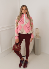 LUCY PINK ARGYLE 3/4 ZIP JUMPER