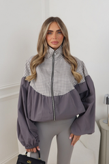 LILLIE GREY BALLOON SLEEVE CHECK JACKET