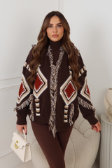 JENKO CHOCOLATE AZTEC KNITTED CARDIGN