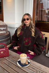 ALANA CHOCOLATE ZIP UP FLEECE WITH BURGUNDY DETAILING