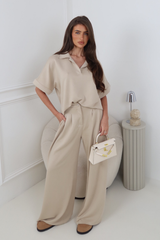 DYLAN STONE SHORT SLEEVE COLLARED TOP AND PANTS SET