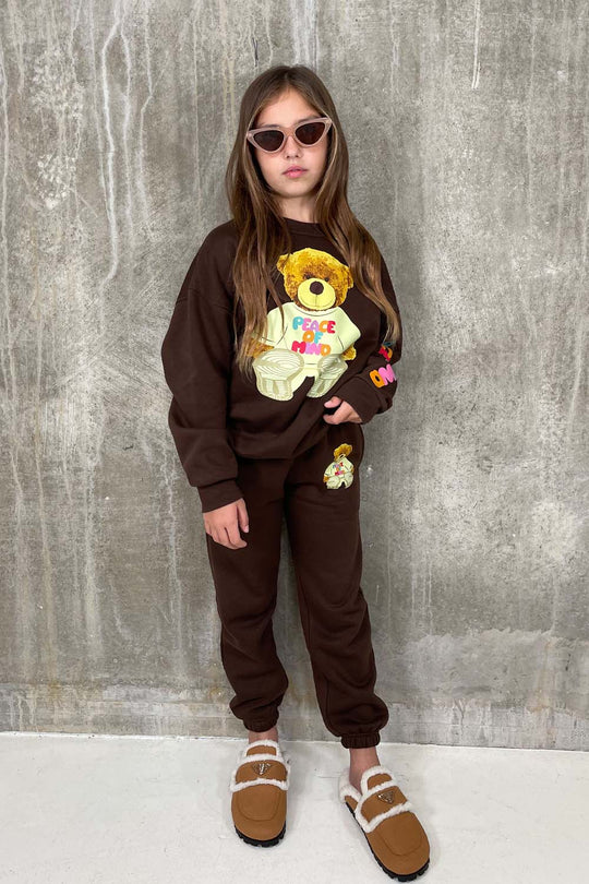 Mini peace of mind Teddy chocolate sweater loungewear set
