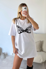 Lace bra white printed T-shirt dress