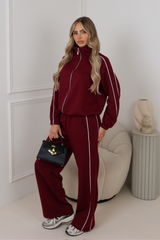 Lauren burgundy contrast piping zip jacket & trouser loungewear