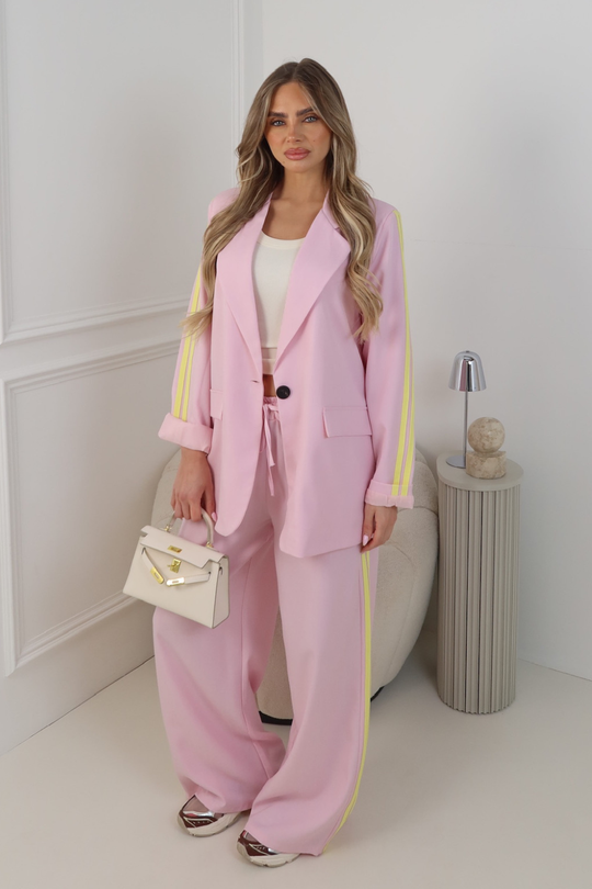 GEORGIA PINK PIPED SLEEVE BLAZER AND STRAIGHT LEG PANTS SET