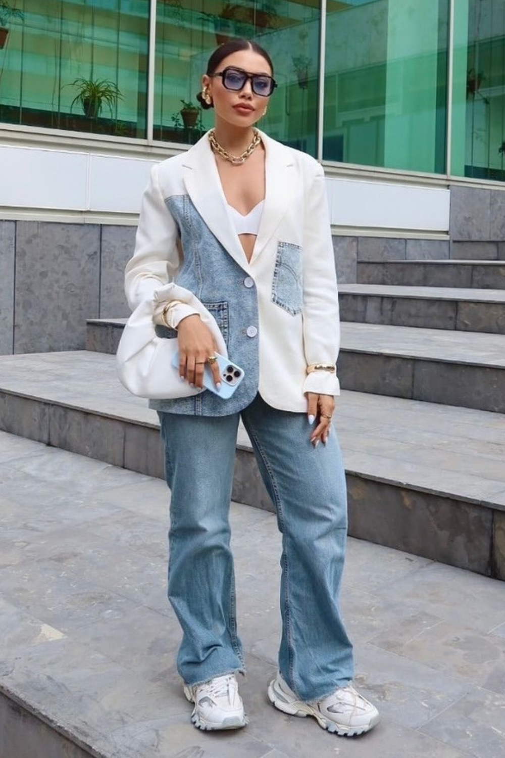 Kady white blue denim blazer – Glamify Famous For Loungewear