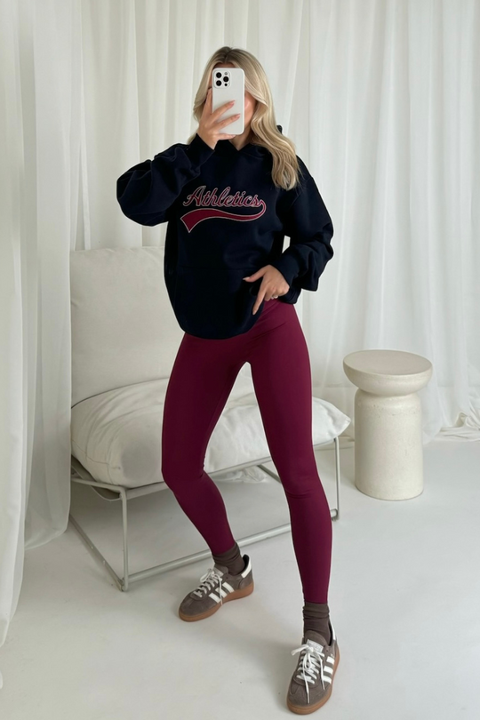 Athletics navy embroidered hoodie and seamless legging set