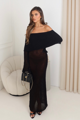 Hailey black knit bardot maxi dress
