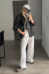 Orla chocolate faux leather bomber jacket