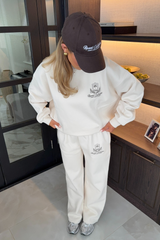 Emblem ivory embroidered straight leg jogger - Resort Collective