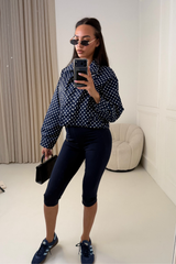 AGNES NAVY HIGH NECK POLKA DOT JACKET