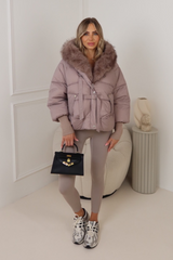 Layla taupe puffer faux fur coat