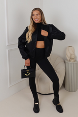 Paisley Black faux leather bomber jacket