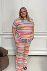 CURVE RIA PINK MULTI STRIPED COLOUR TROUSER SET