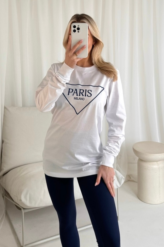 Paris triangle white & navy long sleeve tee & legging set