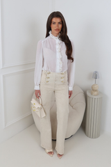 NOVA BEIGE GOLD BUTTON HIGH WAIST JEANS