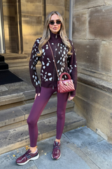 OTTILIE BURGUNDY DEER PRINT ZIP UP JUMPER