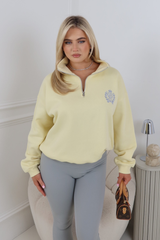 GLAMIFY BUTTER YELLOW EMBROIDERED ST MORITZ EVERYDAY ESSENTIAL  3/4 ZIP