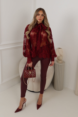 BELLA BURGUNDY LACE BOW NECK BLOUSE