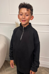 Mini black premium essential 3/4 zip sweater