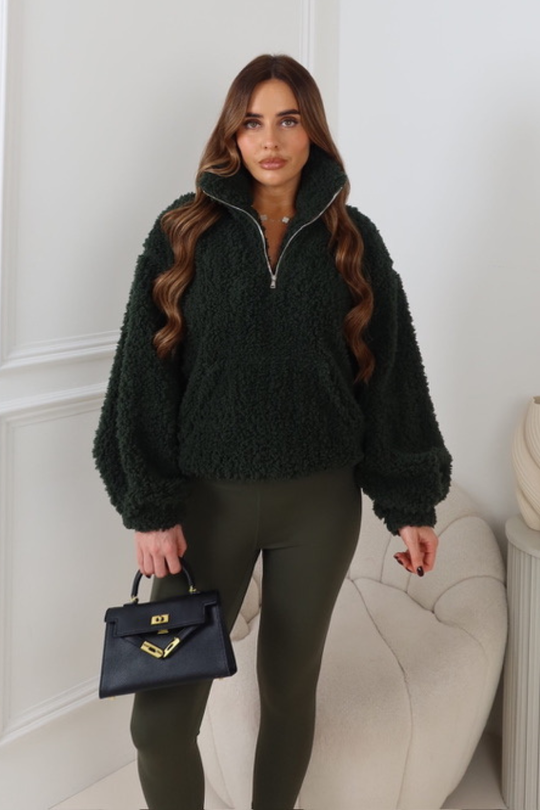 MAISIE KHAKI 3/4 ZIP FLEECE